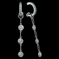 Daily Diamond Earrings - Daily wear, SOLO set diamond hoops with interchangeable drops - Shown here with a triplet of round brilliants,  connected by articulating, vintage-style rectangular links. 
Great for dressing up or casual.