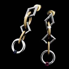 Steven Kretchmer platinum and 18kt. gold Long Jazz tension set earings. Priced in all Platinum.