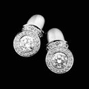 Chris Correia ladies platinum diamond earrings for .50ct round centers with pave set diamonds on bezel.