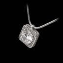 This beautiful Alex Soldier platinum and diamond pendant features a square setting and a round center diamond.
