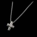 Designer Chris Correia: Simple and elegant: Brushed platinum and diamond "crossroads" necklace with a 16" platinum cable chain.