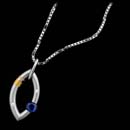 Steven Kretchmer platinum and Gold Mini Mango design necklace set with one blue sapphire. This piece could also be set with a ruby or diamond.
