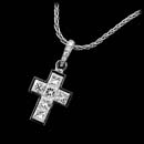 An exquisite and delicate diamond cross by Simon Lindenman. The cross is made in platinum and measures .75 inches with the bail. The cross is set with .95ctw of princess and round cut diamonds.