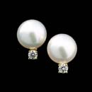18kt yellow gold post earrings with .18cts of diamonds and 8.5mm white pearls