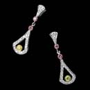 Beaudry's Baby Belle Tab Drop earrings in platinum , rose and yellow 18kt gold with .18ctw of round brilliant diamonds .07ctw of fancy pink diamonds and .05ctw of fancy yellow diamonds. 26.80 mm in length and 8.25 mm wide from the widest point. Matching Necklace item 08B3