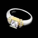 Chris Correia ladies platinum and 18kt yellow gold diamond engagement ring for a 1.00ct princess cut diamond with .20ctw of full cut diamonds. Size 5.75