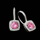Beautiful and feminine cushion petite trois on diamond euro wire earrings, designed by Michael B.   Sparkling pave diamonds surround 1.09ctw pink sapphires.  
