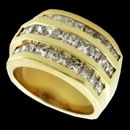A very fine 14kt yellow gold diamond channel set ring. The piece is set with 30 princess cut diamonds weighing total 2.53ct. Diamonds are SI clarity and G-H color. The ring is 12.4mm width tapering to 7mm. Weight is 10.8 grams and a size 5 1/4. Ring is from the 1980's. Very fine condition.  $6200.00 appraisal from the 90's