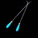 Cathy Carmendy hand made platinum link lariat with fine Persian turquoise beads and large drops. The turquoise is the finest of quality and has no black matrix. Length is 37".