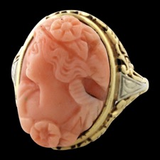 Estate Jewelry Coral cameo 14k gold ring