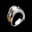 Ladies platinum and 18kt yellow gold engagement ring from Eddie Sakamoto, with two tapered baguettes weighing .24ctw.