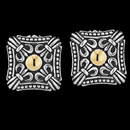 Mens Sterling Silver Square Engraved cuff links with 18K Yellow Gold Center.