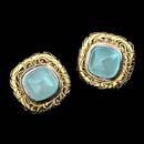 SeidenGang 18kt. green gold laurel collection earrings 16mmx16mm in size with a 10mm cabachon cut milky aquamarine center stone.