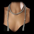 A gorgeous sterling silver silk grey color Peter Storm necklace. The tassels are sterling silver strands with the majority of the necklace made of silk. This great fashion necklace is from the Rotolo collection. Comes in metals colors of Yellow, White, Pink, Black, and Blue.