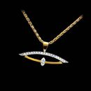 Beautiful and unique platinum and 18k yellow necklace by Eddie Sakamoto. The pendant has .35ctw pave diamonds.  Main diamond is a marquise, not included in price.  This pendant can be made with any size or shape stone, please call for further information.  
