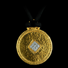 Gurhan's Majestic Sun Pendant Necklace. 30mm round pendant with pave diamond accents. Black silk cord. 18" length.