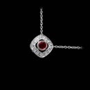 This gorgeous square 18kt white gold Beverley K pendant features a floating .14ct red ruby surrounded by .07ctw in diamonds.
