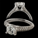 A beautiful 18 karat white gold engagement ring by Harout R. The ring features a center 1.00 diamond with micro pave' sides. The ring will accommodate center diamonds from 0.50 carats to 1.50 carats. The additional side diamonds have a total weight of 0.48 carats. The ring shank measures 3.5mm at the shoulders. This ring is also available in platinum. The pricing does not include the center diamond.