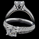 A lot to look at in this 18kt white gold Harout R engagement ring. The center diamond is 1.00 carats, however this ring will accommodate diamonds from 0.75 carats to 1.50 carats. The additional diamonds weigh 0.67 carats. The ring shank measures 4.4mm at the shoulders tapering to 2.7mm at the base. This ring is also available in platinum. The pricing does not include the center diamond.