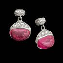 Michael Bondanza small Bean pink drop earrings. These earrings are platinum with .32ctw of pave diamonds and 4.32 carats of pink sapphires.  