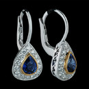Elegant Spark earrings set in 18 karat gold with pear shaped sapphires weighing 1.50 carats in total weight. The sapphires are bezel set in 18 karat yellow gold bezels. In addition are  0.61 carats total weight in round diamonds.