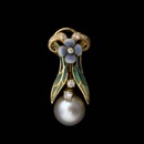 Nouveau Collection's lovely and dainty enamel pendant featuring diamond accents and a pearl centerpiece.