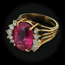 Item 123CO1 - This 18kt yellow gold Ala ring is set with 6.30cts of pink tourmaline and .50 ctw of diamonds with a size of 6.5 and a measurement of 13mm.