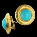 Gurhan Earring 127GG2: Elegant clip post earrings from Gurhan. Sleeping beauty turquoise framed in 24kt gold. 15mm round. Gurhan Earring 127GG2 jewelry