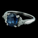 Sasha Primak platinum and diamond engagment ring with .50ctw in side trillion diamonds and 2.50ct oval sapphire center stone. The size is 6 3/8 and the shank tapers from 3 to 2mm.
