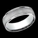 A stylish 14k white gold 7mm mens wedding band. This ring features round edge along the sides and Florentine center design. The ring is priced for a size 10, but can be made in other sizes. Prices may vary depending on finger size.