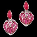 A pretty pair of Nicole Barr earrings that feature Plique-a-Jour Enamel on Sterling Silver Heart Stud Earrings-Red. Set with Ruby. These earrings measure 22mm in height. Rhodium Plated for easy care, so they will not tarnish quickly. These earrings come in the Nicole Barr gift box.
