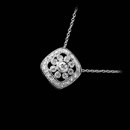 This gorgeous 18kt white gold Beverley K pendant features a floral diamond pattern surrounded by a rectangle of pave diamonds with a total carat weight of .29ct.