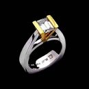 Ladies platinum engagement ring with 18kt yellow gold "V" style head, from Eddie Sakamoto.