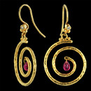 Gurhan Earring 130GG2: 24kt gold hook earrings from Gurhan. Elegant swirl pattern finished with glittering ruby briolettes.
Swirl measures 20mm. Gurhan Earring 130GG2 jewelry