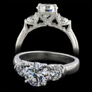 A three stone platinum and diamond creation from the Pearlman's Bridal Collection. This engagement ring features .60ct in sparkling F color, VS clarity ideal cut diamonds. The mounting is priced without center diamond.
