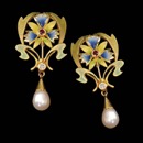 This retro-inspired pair of earrings features multi-colored enameling and drop pearls enhanced with .09ctw in diamonds.  Designed by Nouveau Collection.
