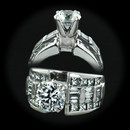 Item 140PO1 - 18K white gold by 'Uneek' this mounting features 1.40cts of princess cut diamonds, and 1.08cts of baguette cut diamonds, G color VS clarity, in finger size 4.75. This piece is currently set with a 1.50ct or 7.4mm round cz center. Finger size 4.75