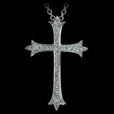 This 18kt white gold gothic cross pendant by Honora rests on a 16" chain and contains .29ctw of diamonds.
