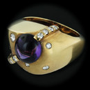 Item 143CO1 - This is a beautiful 18kt yellow gold Hollander ring with a amethyst gemstone as well as .40ctw of diamonds. The size is 6.25 and the thickness is  5mm. 