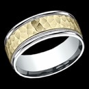 A unique two tone 14k gold 8mm mens wedding band. This ring features a Hammer design in the center, with Milgrain going along the center. The price is for a size 10, but can be made in other sizes. Prices may vary depending on finger sizes.