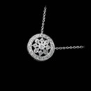 This beautiful 18kt white gold Beverley K pendant shines with an intricate pattern of .19ct. total weight of diamonds.  The piece measures 11.34mm in diameter.  Very pretty piece.  Available in any length chain.