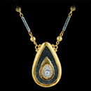 Gurhan Necklace 151GG3: Gold and silver tube chain with 24kt gold balls from Gurhan. Medium teardrop pendant with pave' diamond and pelican clasp. Gurhan Necklace 151GG3 jewelry