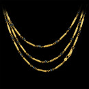 Gurhan Necklace 152GG3: Gurhan's 125 cm, 24kt gold necklace with hammered gold tubes. The piece also features black diamond beads and a pelican clasp. Gurhan Necklace 152GG3 jewelry