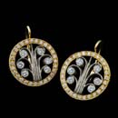 Cathy Carmendy's 20kt yellow gold and platinum round pave earrings from the 'French Lace' collection. The earrings contain .65ct of diamonds set in the platinum centers.