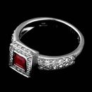 Chris Correia platinum ruby and diamond engagement ring with pave diamonds on shoulders and bezel.  Size 5.50. See Item No. 07D2 for the matching earrings.