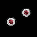 Chris Correia platinum 4mm faceted round ruby bezel set studs with pave diamonds on the bezel.