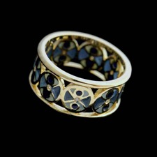 18kt yellow gold 9-diamonds for .045cts blue and white enamel ring.