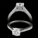 A beautiful platinum pave set solitaire containing .21ct of VS F-G ideal cut diamonds.  This ring will hold a round from a 1/2ct diamond and larger. 1.8mm shank.  Made in the USA. Pave will not catch fabric. Available in 18kt white gold for $1,650.00. Classic solitaire in a great price range.