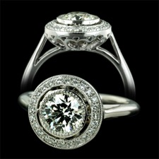 Beverley K Platinum half rounded shank halo ring