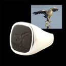Just in time for the up coming elections or the perfect gift for the person who seems to know or say anything if it advances their agenda. 
This ring has engraved in stone famed <q>Walking Eagle</q> symbol. Known for its Native American meaning of <q>A person who is so full of crap they cannot fly</q>.

Know anyone like that? Available for special order in sterling silver and solid gold. All rings are one of a kind.